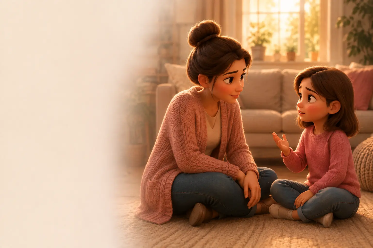 A daughter telling her mother what happened while her mother listens