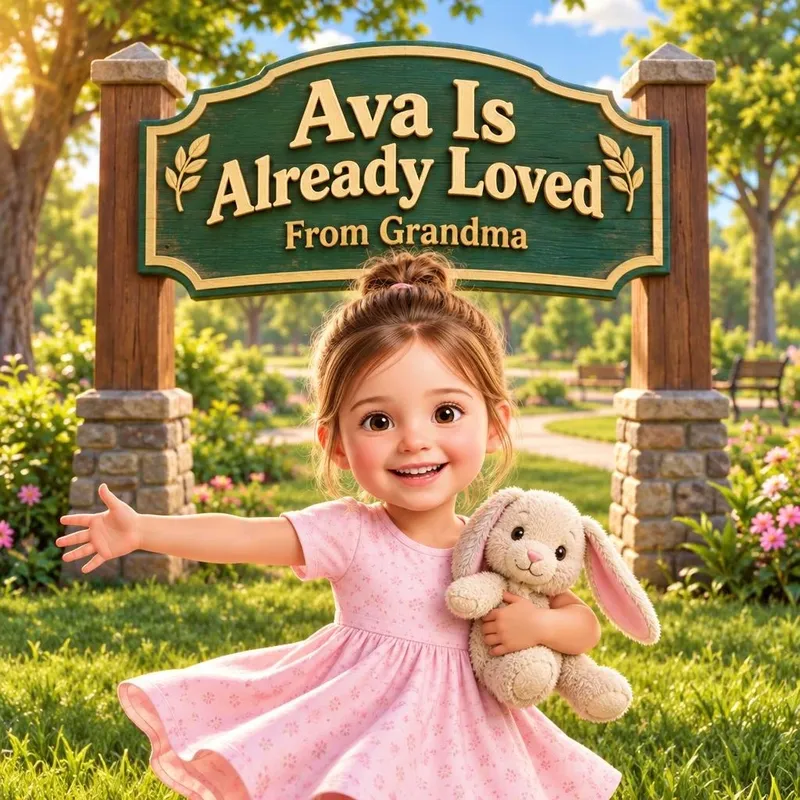 The cover of Ava’s book: “Ava Is Already Loved, From Grandma”, set in a park