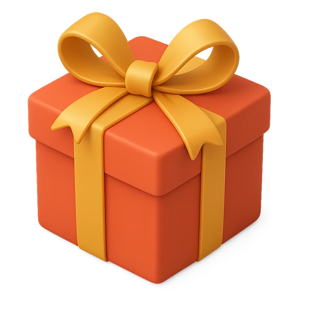 A wrapped gift with a red bow