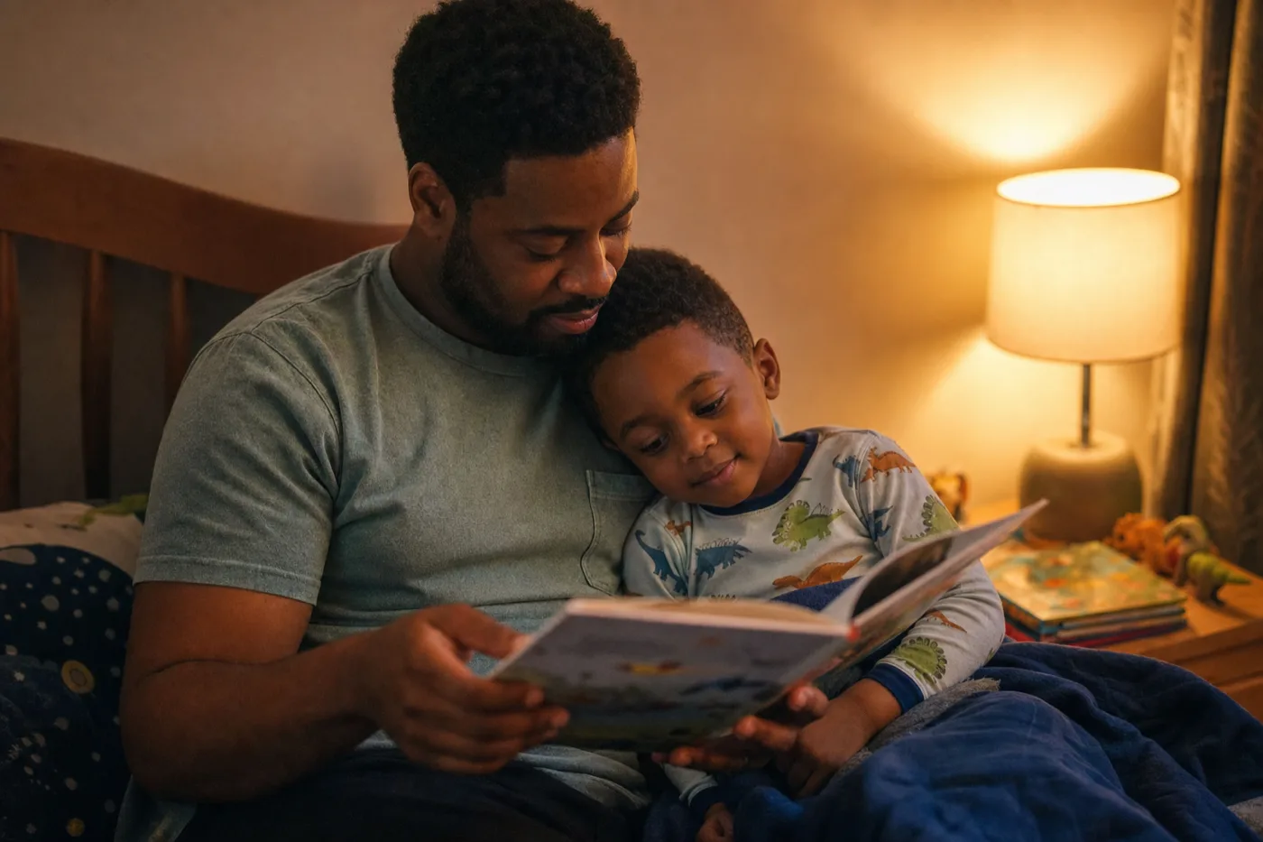 A father and his son reading their AlreadyLoved book together at bedtime
